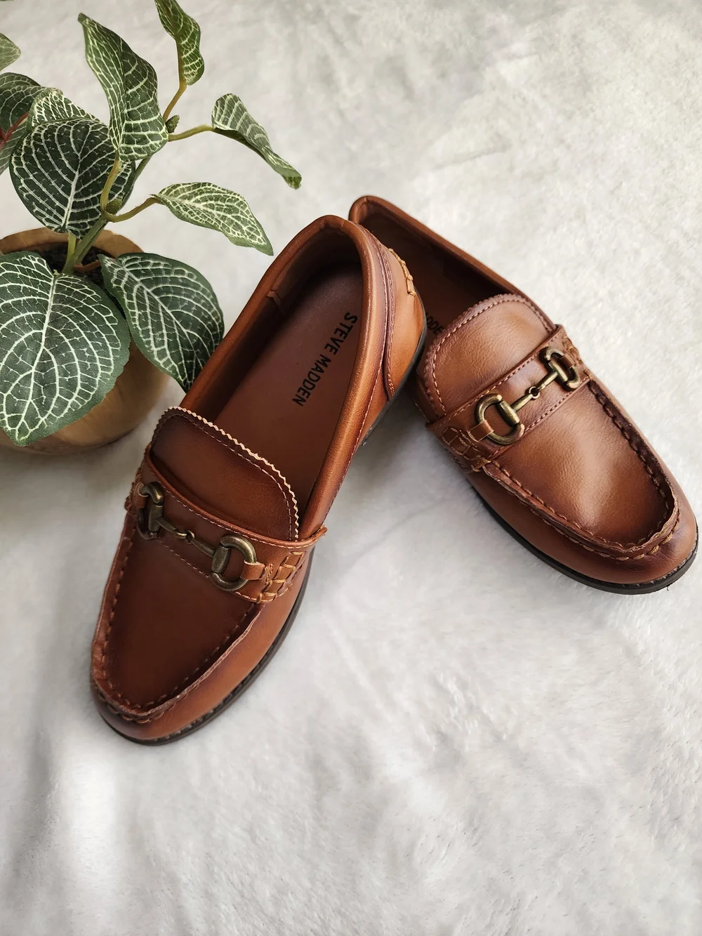 Steve Madden Boys Brown Leather Loafers